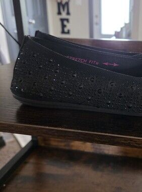 Skechers Black Rhinestone Stretch-Fit Slip-On Flats